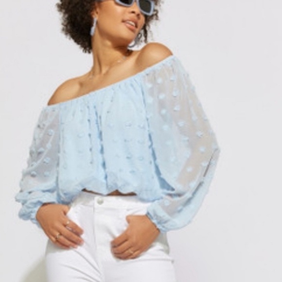 Francesca's Collections Tops - Audrey Parks + Francesca’s Blue Off-Shoulder Blouse